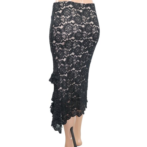 Vintage Y2K Le Chateau Black Lace Fitted Midi Skirt Nude Lining M - Picture 4 of 5